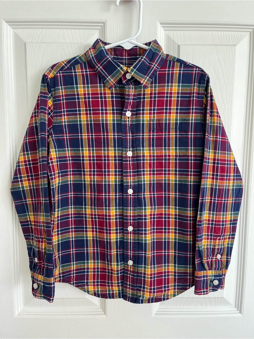 Janie and Jack Boys Plaid Button-Down Shirt in Fall tones Navy, Red, Yellow